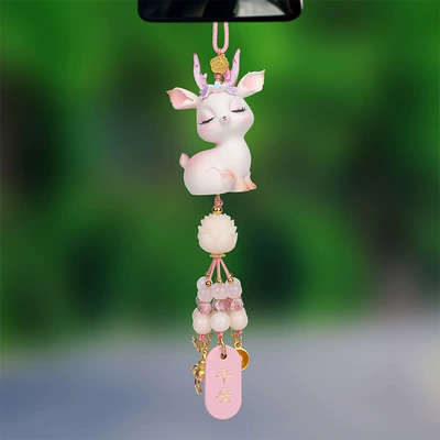 2026 New Model Safe Journey Car Pendant Deer High-End Car Decoration Rearview Mirror Hanging Ornament Car Interior Accessories (Car hanging) - flower-rhyme-deer-pendant-sitting-posture-sand-gold-powder-peace