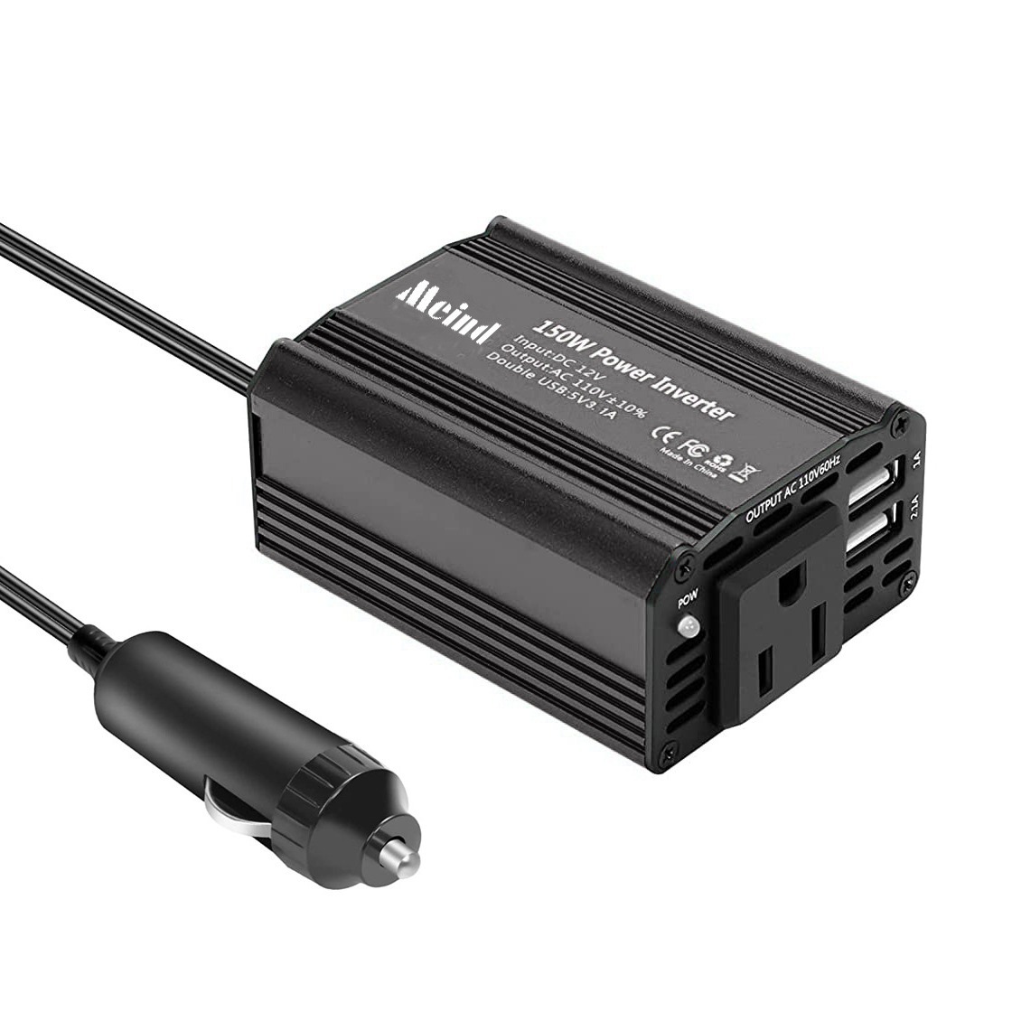 一番人気のカーインバーター 150W 米国規格 DC12VAC110V 補正波デュアル USB5V3.1A