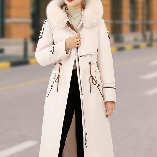 Graphene Detachable Parka down Jacket with 90% White Goose Down, Over-The-Knee Long Coat with Thick Fox Fur Collar