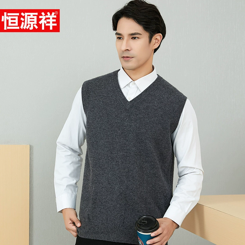 Hengyuanxiang новинка на осень и зиму кашемировый жилет мужской деловой с V-образным вырезом кашемировый мужской жилет среднего возраста пуловер жилет мужской