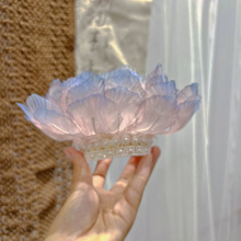 古风烫花莲花发冠粉蓝汉服配饰发饰古风唐风仙气古装超仙国风头饰