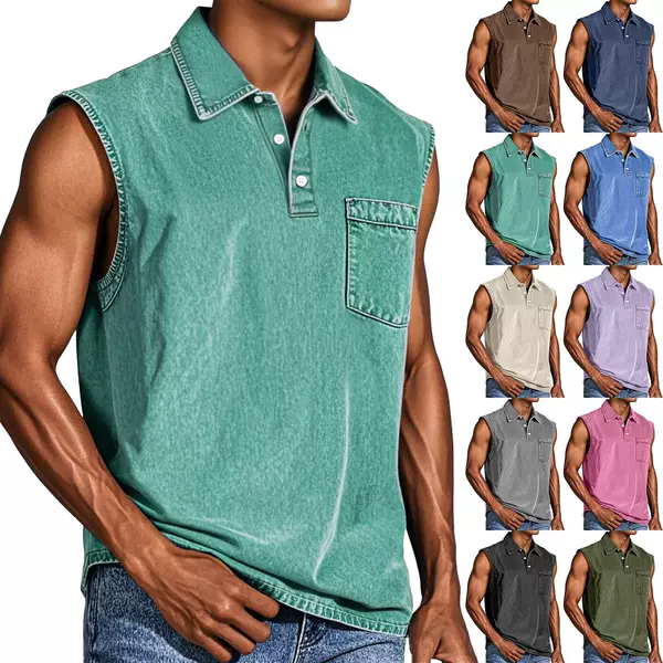 2025 European and American Trendy Sleeveless T-Shirt Amazon Young Men's Casual Fashion Open-Front Wish T-Shirt Export