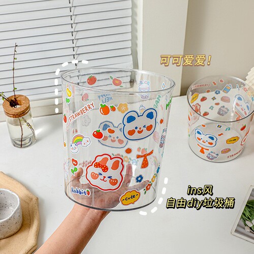 Large-capacity transparent dustbin with thickened design, suitable for living room, bathroom, home use, desktop, office, bedroom, wastebasket