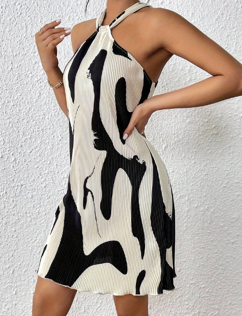 ChicShe Abito casual da donna con scollo all'americana stampato, stile europeo e americano, per autunno e inverno_voghion.com