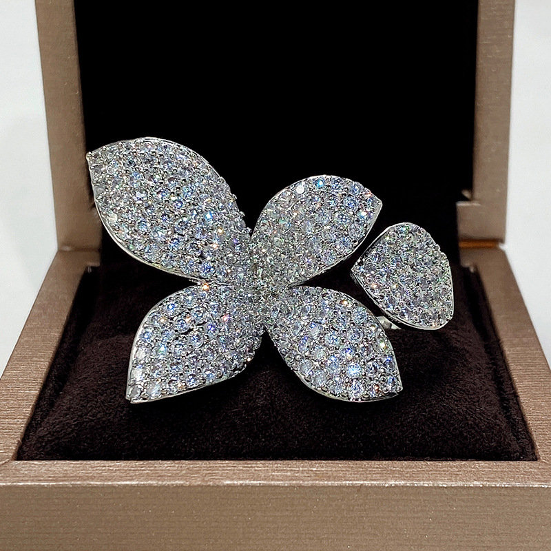 15g Weight Zircon Inlay Material Open Rings Classification One Size Ring Size 1 Piece Quantity Family Gathering, Tea Party Occasion Copper Material Leaf, Flower Pattern Women's Gender Inlay Design Elegant, Streetwear Style Copper Elegant Lady Streetwear Inlay Leaf Flower Zircon Open Rings 5