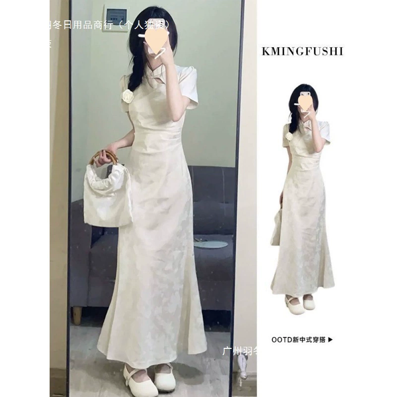 2025 новое мини-платье для женщин, летний стиль, улучшенный китайский национальный стиль чонсам, молодежный стиль длинное платье