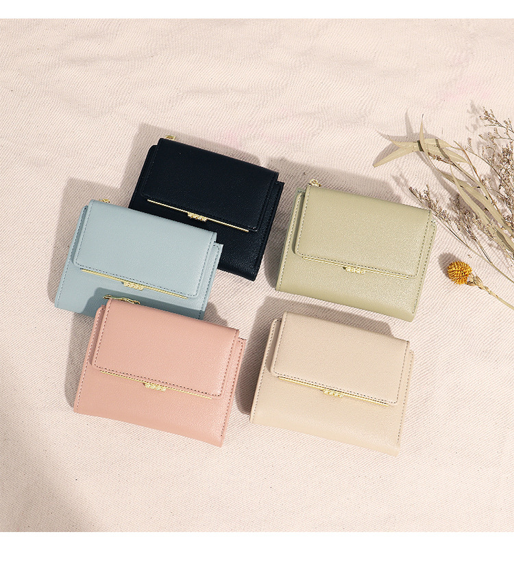 Pu Leather Material Women's Solid Color Pu Leather Buckle Wallets