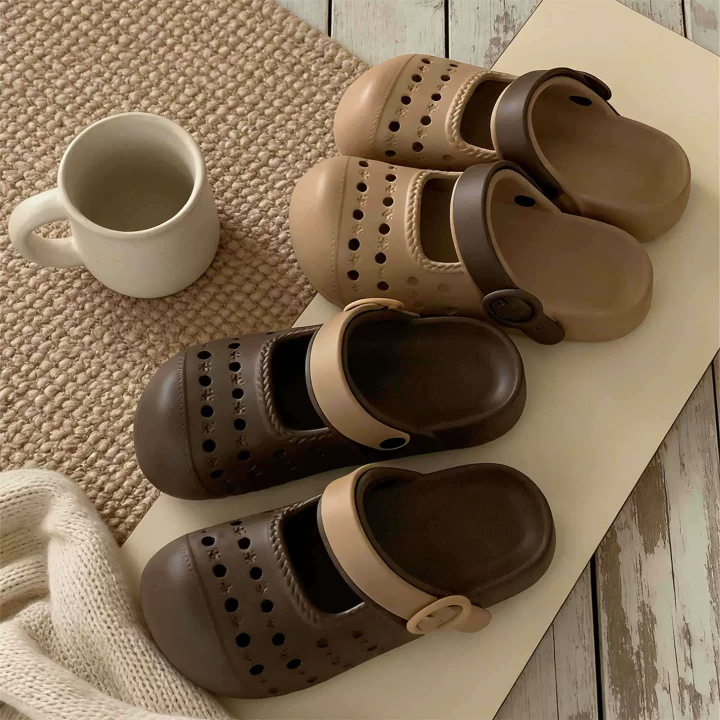 eva懒人包头拖鞋足弓时尚沙滩玛丽珍凉鞋女士夏季休闲度假洞洞鞋