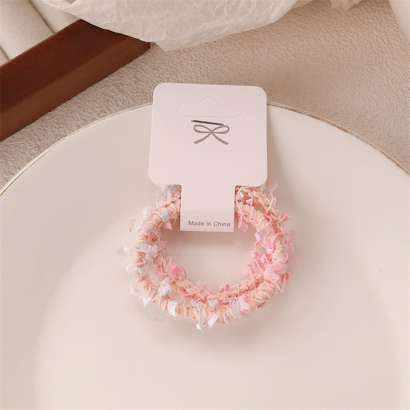 Chica coreana cuerda para el cabello de color dulce y linda lazo para el cabello de felpa banda de goma cuerda para atar accesorios para el cabello duraderos de alta elasticidad para niñas