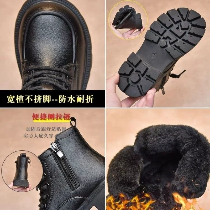 Детские ботинки с мехом Martens, низкие сапоги, демисезонная теплая обувь для мальчиков