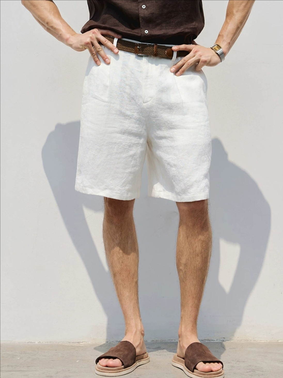 Shorts en lin pour homme respirant coupe ample style décontracté_voghion.com