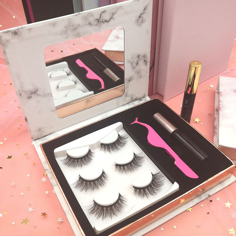 Magnet Eyelashes Box Three Pairs Magnetic False Eyelashes With Magnetic Liquid Eyeliner And Tweezers display picture 5