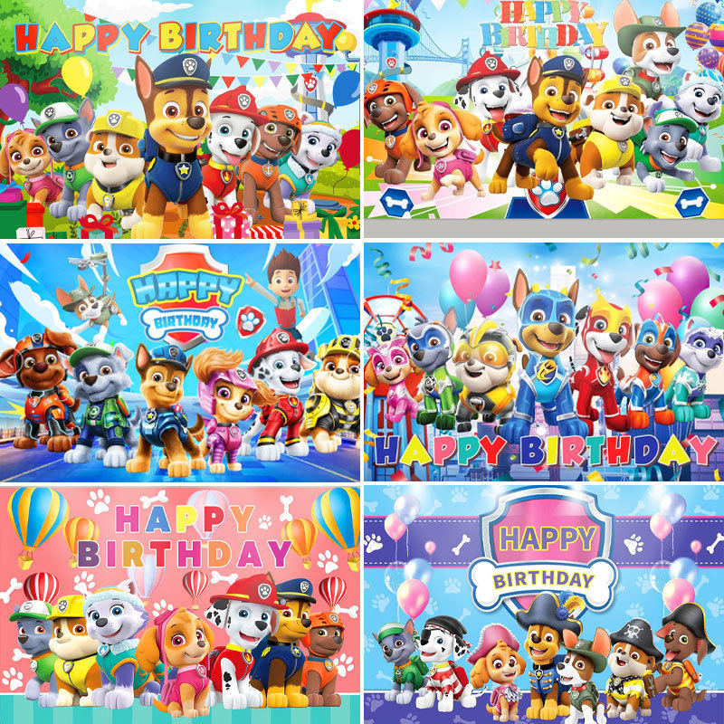 Paw Patrol Birthday Background Cloth Holiday Party Decoration Supplies Scene Layout Props Dog Cartoon Birthday Horizontal