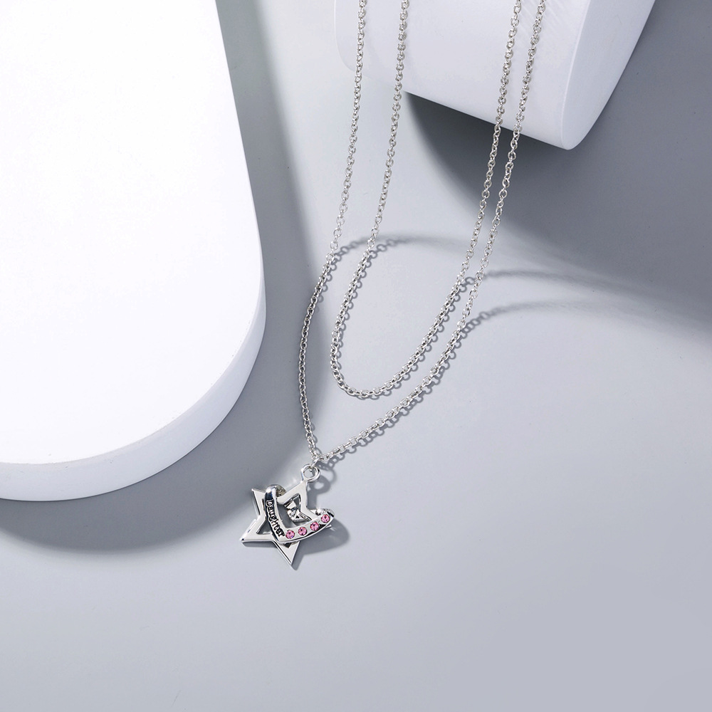 Fashion Five-pointed Star Lettering Heart Pendant Necklace display picture 3