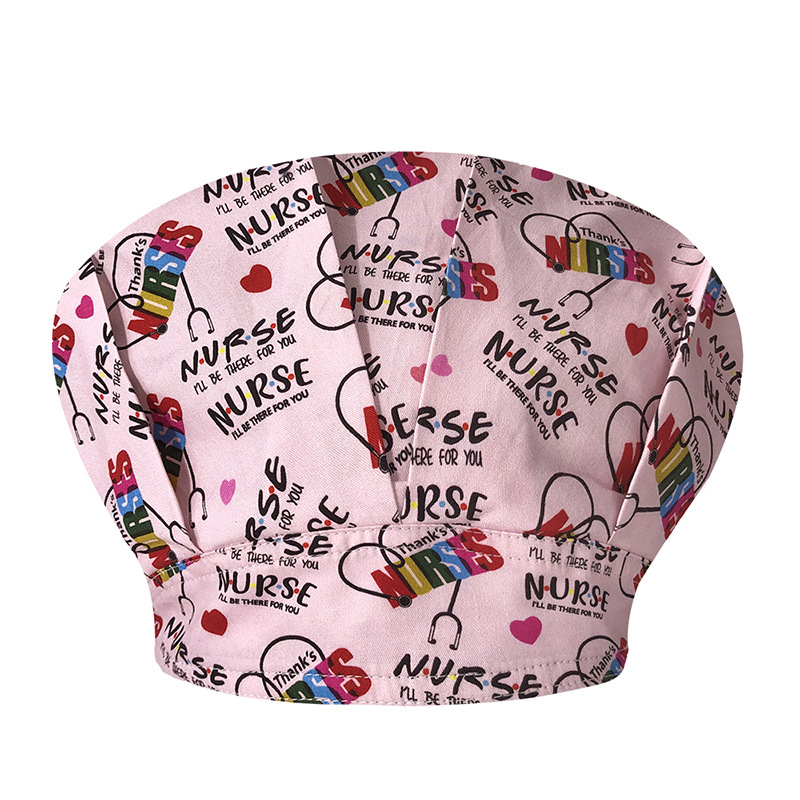 Sombrero de enfermera mujer chef cocinando cocina a prueba de aceite a prueba de humo pérdida de cabello sombrero esponjoso sombrero impreso puntera sombrero de trabajo ajuste elástico