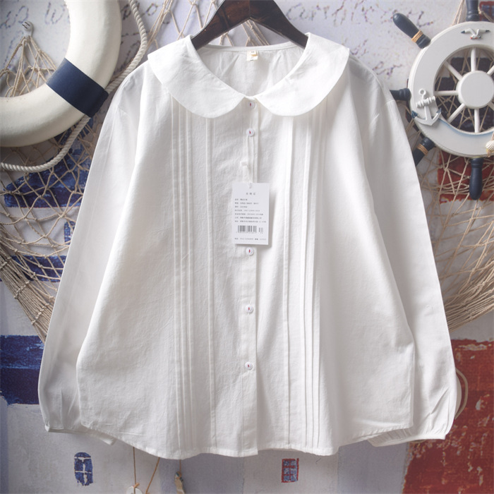 2025 spring Japanese small fresh sweet doll collar organ wrinkled long sleeve shirt women's base shirt wholesale 2025 spring Japanese small fresh sweet doll collar organ wrinkled long sleeve shirt women's base shirt wholesale