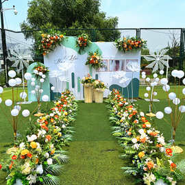 新款森系白色香槟橘色婚礼花排花婚庆现场布置装饰路引花