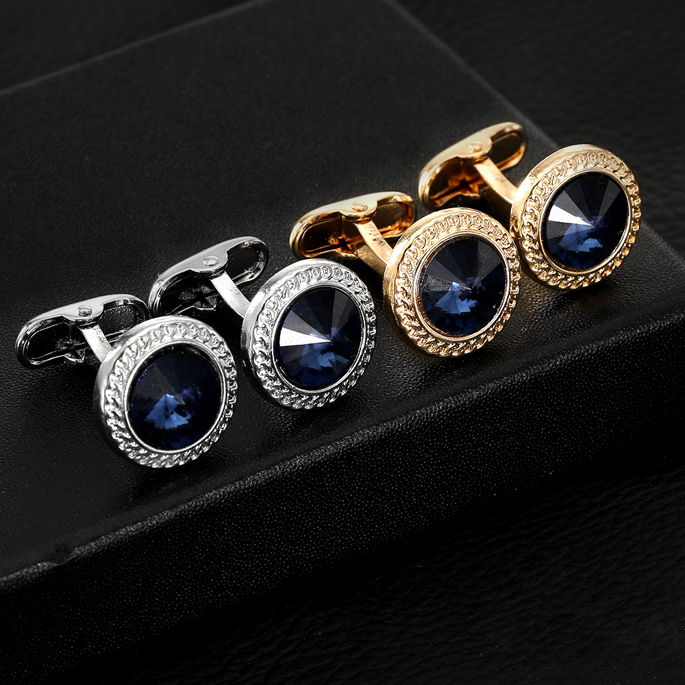 fashion new round gold plated zircon cufflinks men's French shirt business cuff nails cufflinks_voghion.com