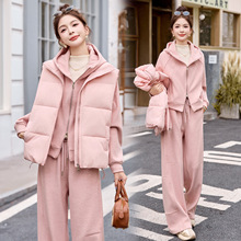 羽绒棉服时尚套装女三件套冬季2025新款洋气马甲卫衣裤子休闲减龄