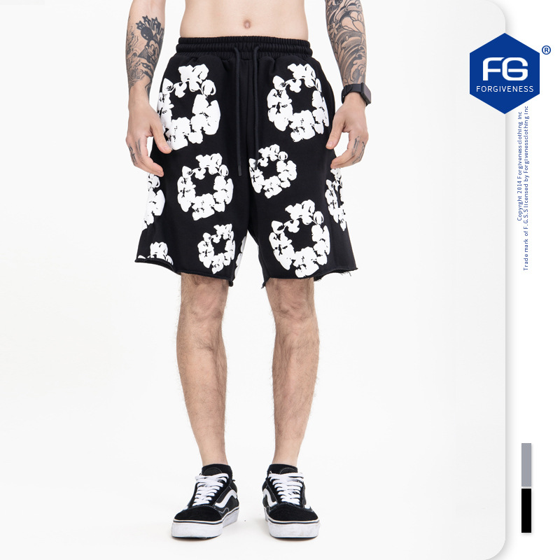 FGMen's Wear|Spring And Summery Brand Kanye Foamed Full Print Hip-Hop High Street Casual Shorts Set