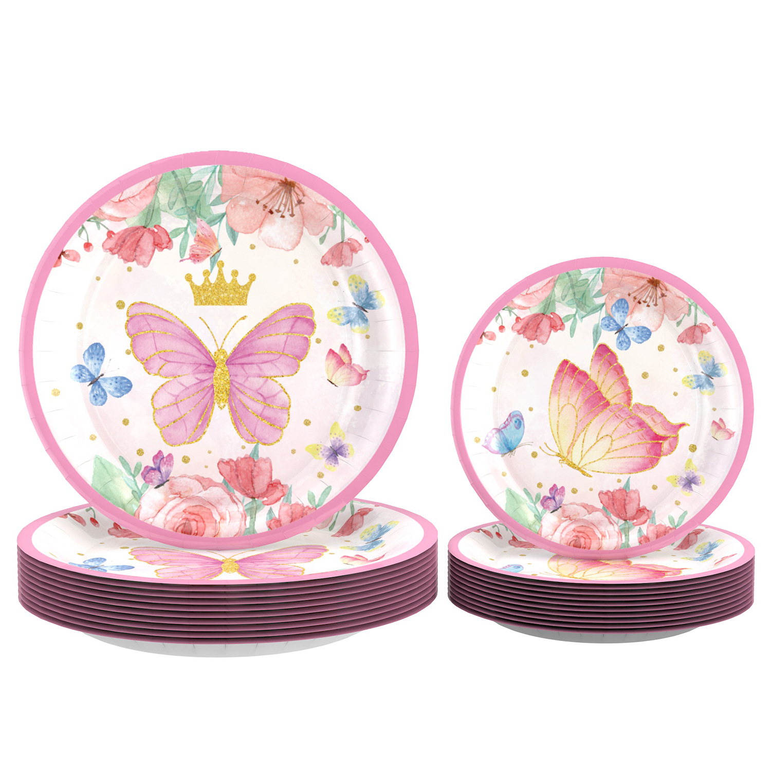 Primavera Rosa mariposa tema decoración del partido césped cumpleaños plato de papel desechable taza de papel decoración traje