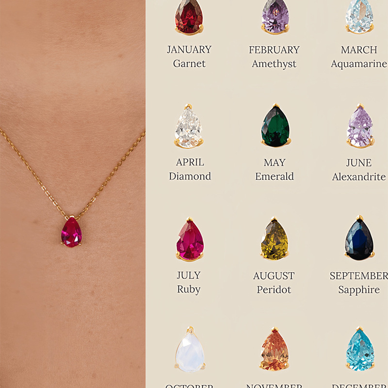 Amazon Aliexpress December Birthstone Necklace Stainless Steel 18K Gold European and American Pear-Shaped Water Drop Zircon Jewelry