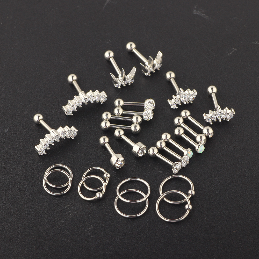Rose Gold Stainless Steel Diamond Geometric Earring Set for Women - Cartilage Stud Ear Bone Clip detail image 9