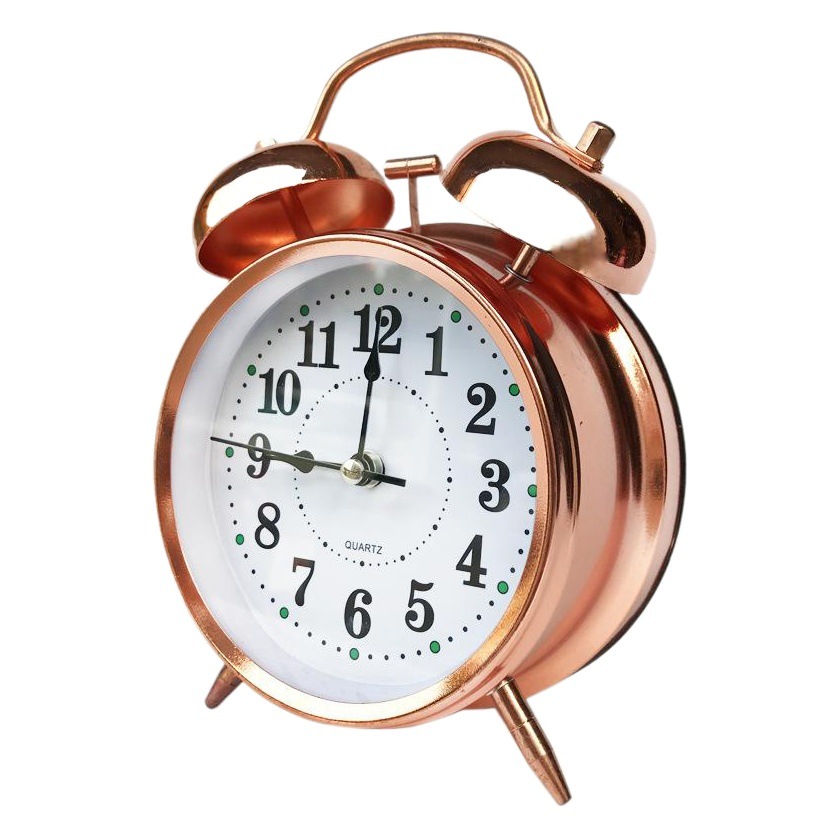 Reloj despertador de timbre metálico luminoso plateado/dorado/cobre rojo de 4 pulgadas, ultra silencioso con luz nocturna