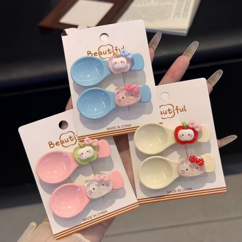 Creative Cute Kitten Apple Spoon Duckbill Hair Clip Sweet Girly Bangs Side Clip Hair Accessory