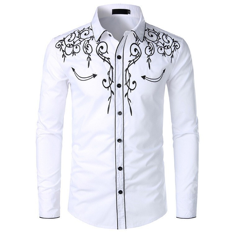 Foreign Trade American Retro Long-Sleeved Shirt for Men with Vine Print, Stage Performance, Daily Casual, Non-Ironing Shirt for Men, Long-Sleeved Foreign Trade American Retro Long-Sleeved Shirt for Men with Vine Print, Stage Performance, Daily Casual, Non-Ironing Shirt for Men, Long-Sleeved