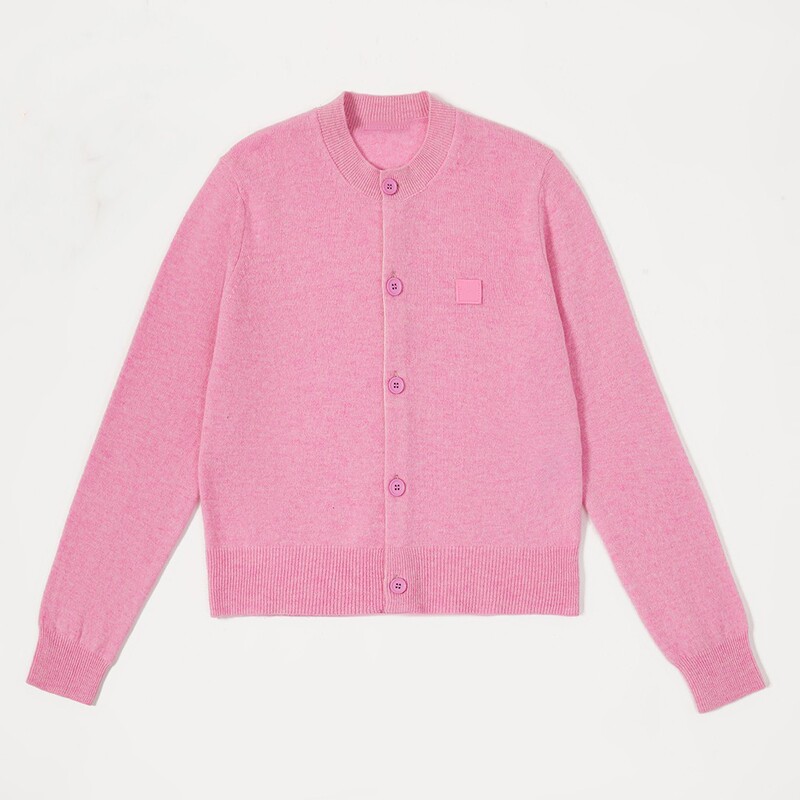 25 Early Autumn Trendy Brand High-End Smiley Face Square Embroidery Ac Round Neck Wool Knit Cardigan Sweater Coat for Women Long Sleeve