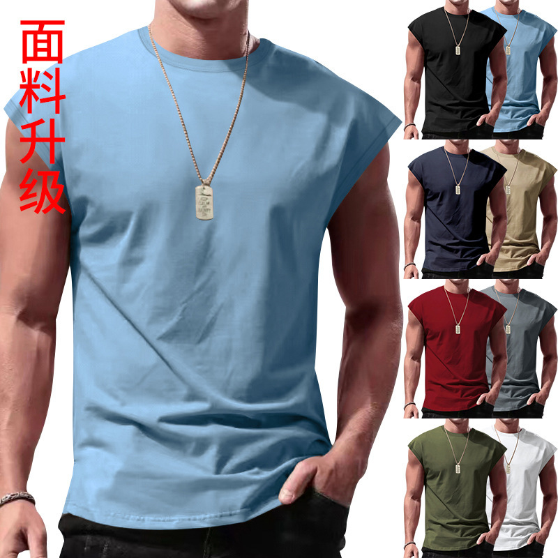Independent Station Cross-border Men's New Sleeveless T-shirt Men's Summer Casual Sports Loose Men's Short-sleeved Base Shirt for Men Independent Station Cross-border Men's New Sleeveless T-shirt Men's Summer Casual Sports Loose Men's Short-sleeved Base Shirt for Men