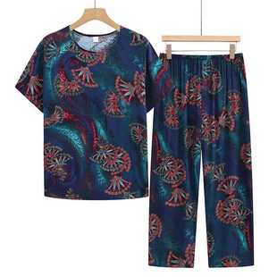 Middle-aged and elderly women's summer cotton silk suit 60-year-old 70-year-old mother loose clothes grandma short-sleeved two-piece suit