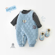 阿宝囡囡秋冬新款婴幼儿绗棉刺绣连体衣宝宝无袖加绒背带裤55559