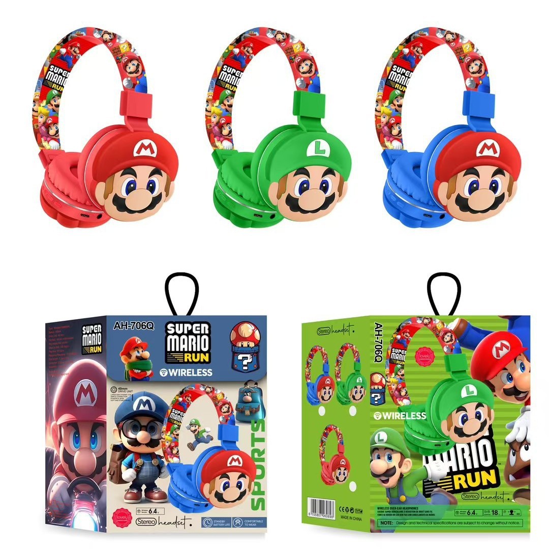 Nuevo AH-706 Mario auriculares animados lindos niños auriculares Bluetooth estéreo plegable