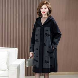 鄂尔多斯市胖妈妈装针织毛呢外套中老年女装加厚中长款羊绒大衣