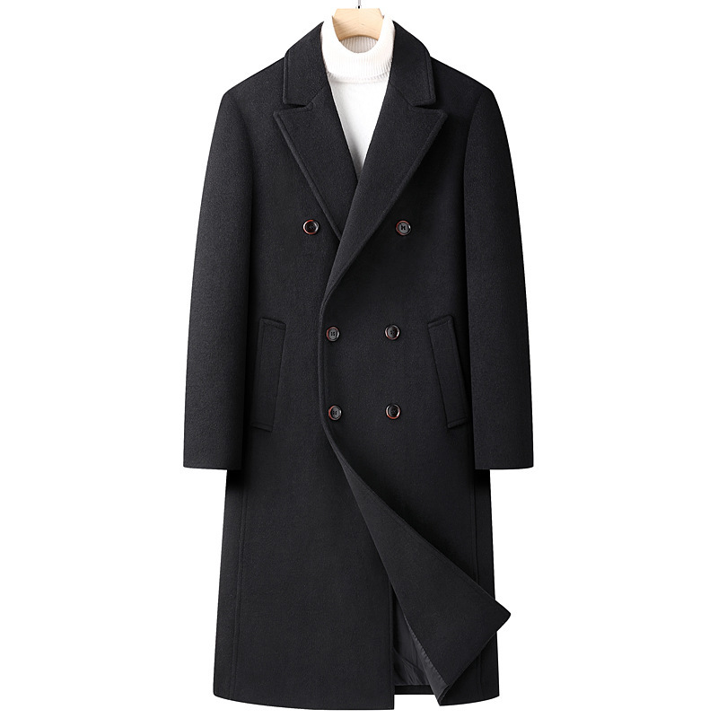 Autumn and winter men's woolen coat, long over-the-knee double-breasted Korean-style slim woolen coat, men's trench coat