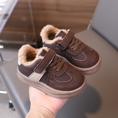 Winter new style casual velvet skate shoes for boys and girls, fashionable children's warm cotton boots, children's velcro shoes