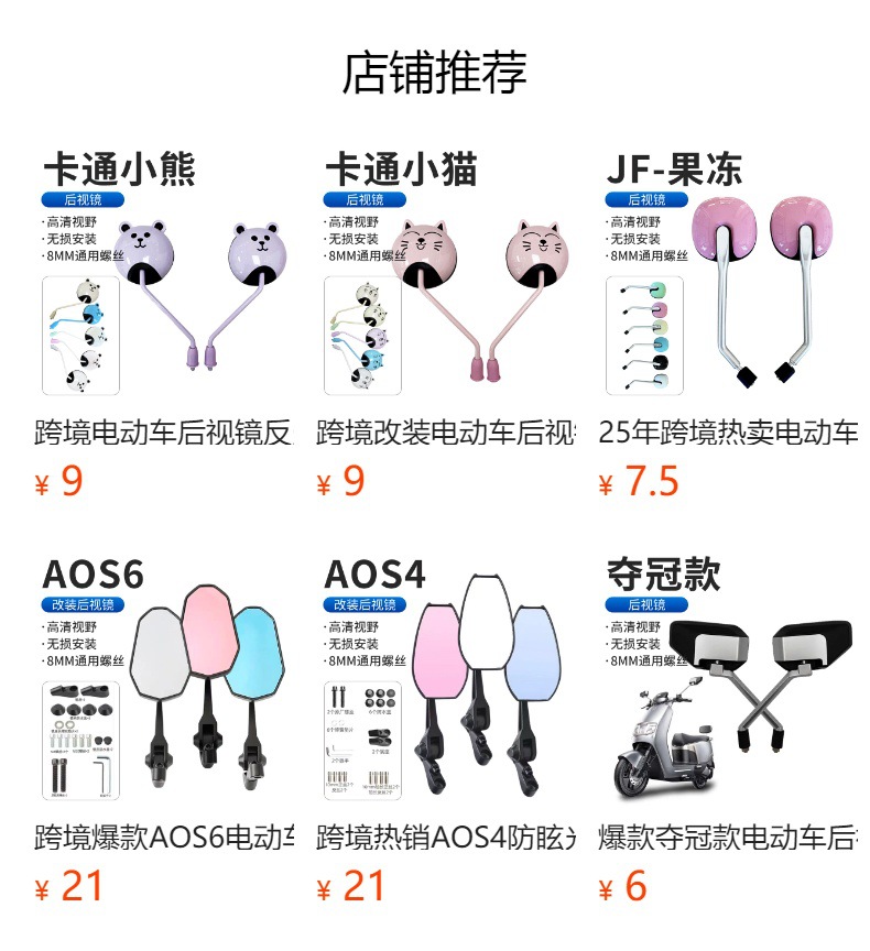 High-Definition Modified Colorful Jelly Electric Vehicle Reflective Small Round Mirror, Cute Cartoon Jelly Style Modified Rearview Mirror Wholesale