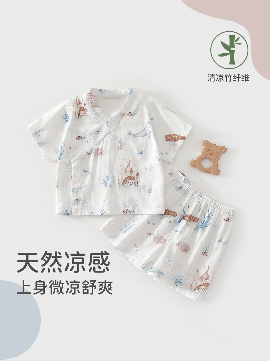Baby Split suit Summer Gauze Short-sleeved Shorts Baby Home Clothes Short-sleeved Summer Bamboo Cotton suit