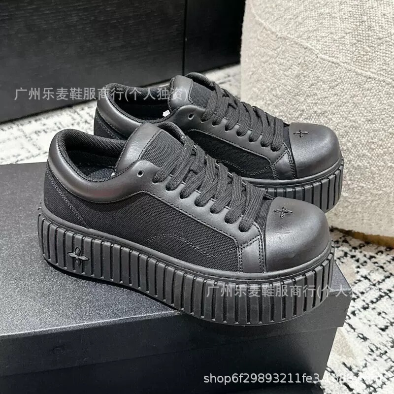 高品质~十字花松糕厚底黑白色拥抱滑板鞋xsmfk复古做旧脏脏帆布鞋|undefined
