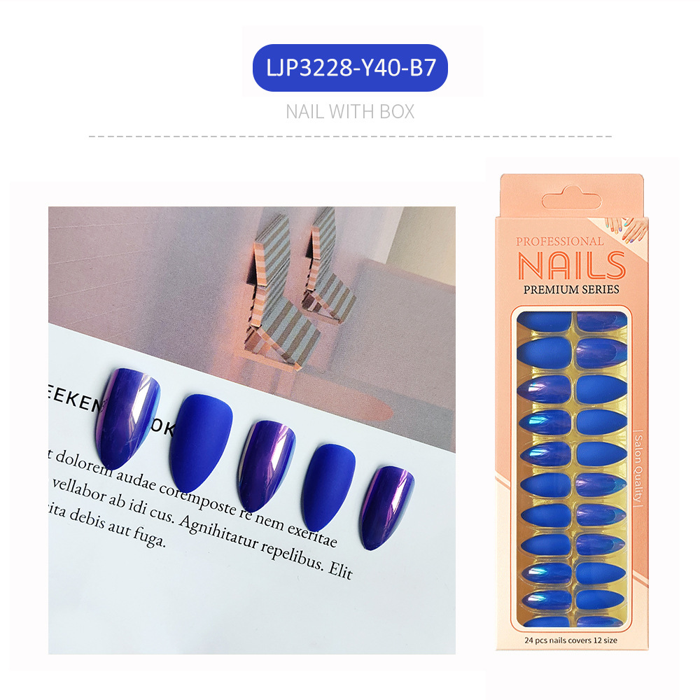 Uñas postizas iridiscentes, puntas de uñas de longitud media, uñas postizas largas en caja, puntas de uñas postizas electrochapadas.