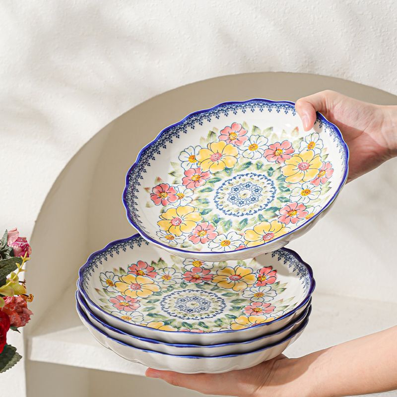 Bohemian Retro Unique and Beautiful Tableware, High-End Exquisite Household Dinnerware, Underglaze Colored Ceramic Dinner Plate Set Bohemian Retro Unique and Beautiful Tableware, High-End Exquisite Household Dinnerware, Underglaze Colored Ceramic Dinner Plate Set