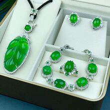 925玉髓套装豪华玉髓手链吊坠戒指耳钉三件套套装批发