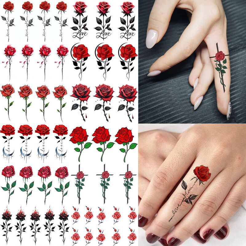 Simulated Cross-Border Small Rose Temporary Tattoo Stickers Finger Tattoo Stickers Tk European and American Tattoo Amazon Temu