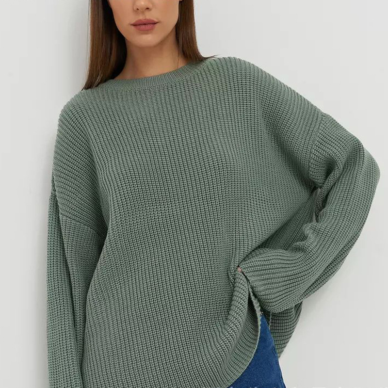 Europa y los Estados Unidos transfronterizos 2025 otoño y invierno hoodie de cuello redondo suelta fundación de manga larga camiseta de punto casual suéter mayorista