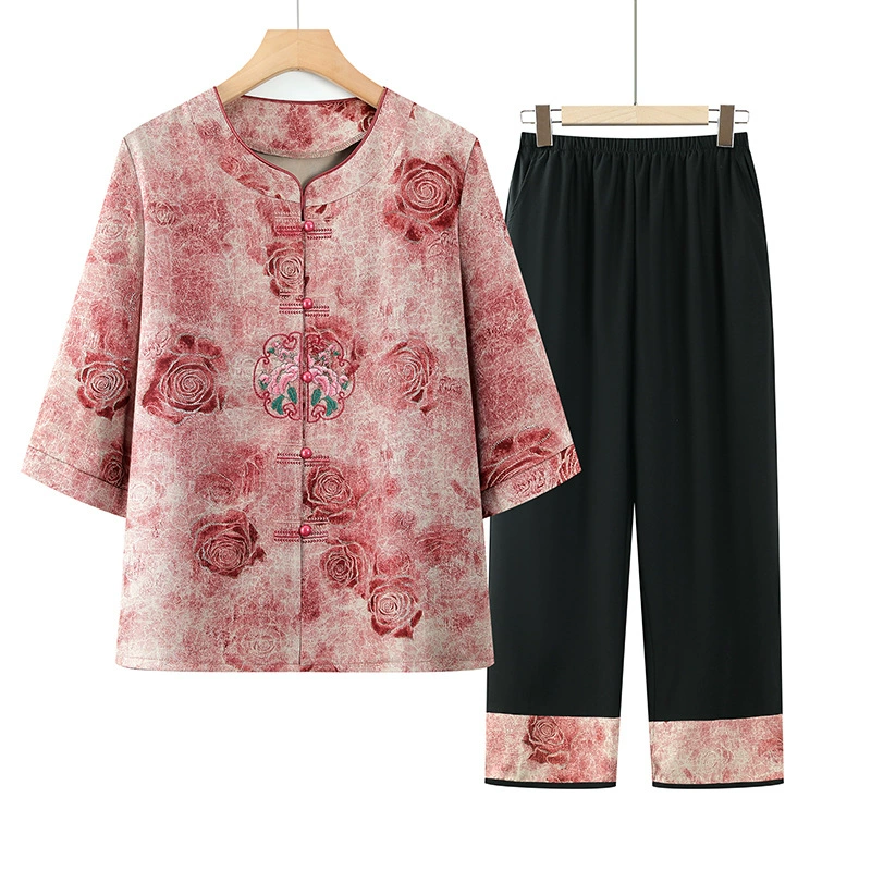 Весенняя и летняя одежда для пожилых людей, женские костюмы, летние рубашки и брюки бабушки, костюмы-двойки, костюмы для мам, кардиганы для пожилых людей.