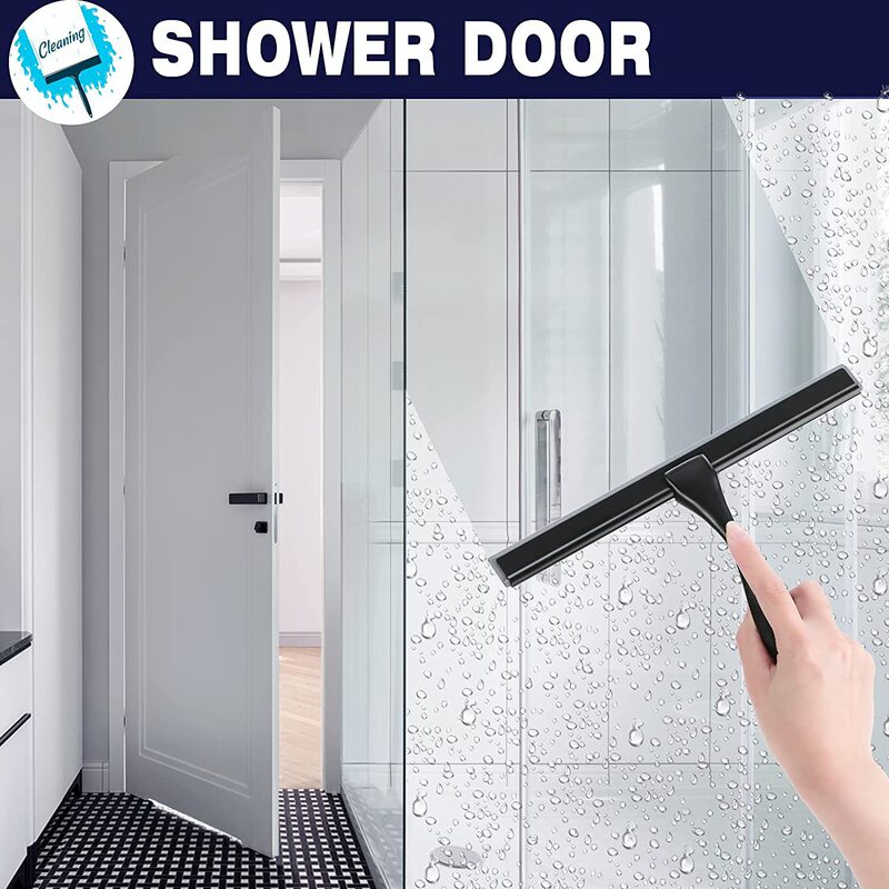 9 Inch Matte Black Shower Silicone Scraper Bathroom Shower Door Mirror Tile Multifunctional Silicone Scraper