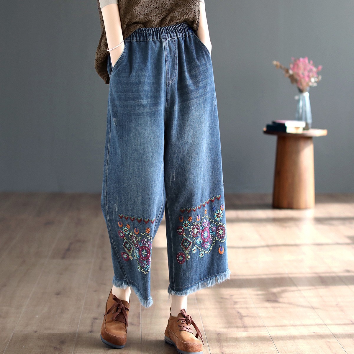 Autumn retro ethnic jeans