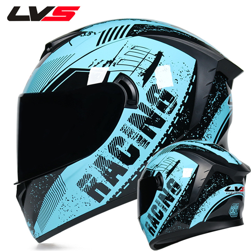 LVS casco de la motocicleta estándar nacional de los hombres y las mujeres del casco completo de doble lente de invierno motocicleta eléctrica Bluetooth cabeza Gris Cuatro Estaciones